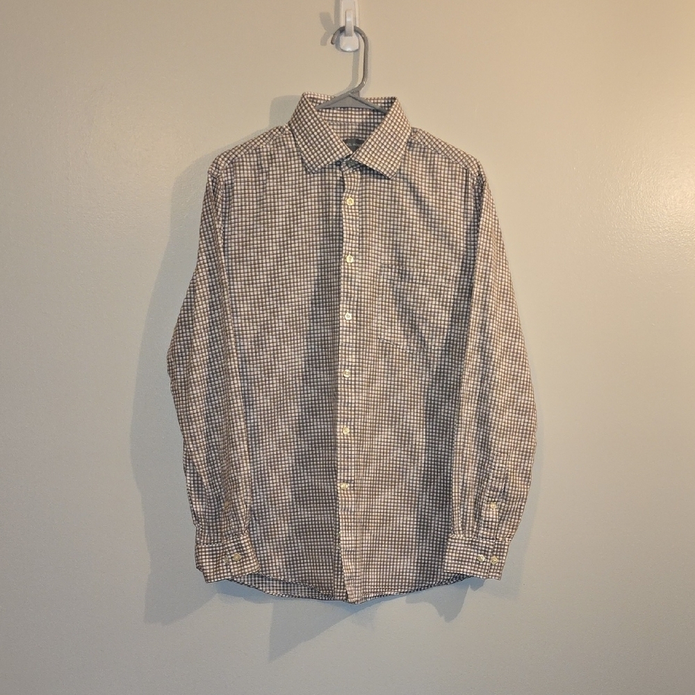Michael Kors Men's Plaid Shirt - Tan and White - LOT L